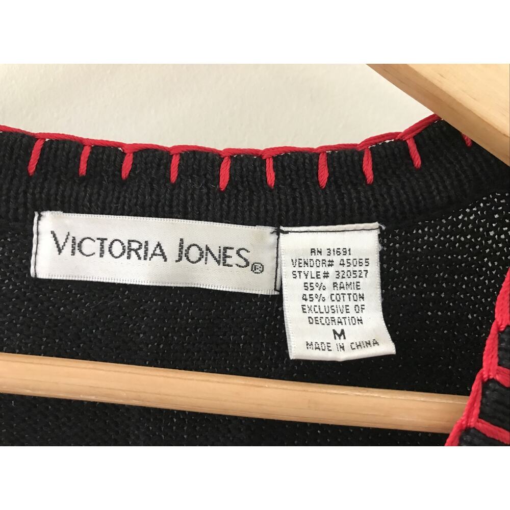 Vtg Victoria Jones Black Ugly Christmas Button Up Cardigan Sweater Vest M L 44" - Picture 6 of 8